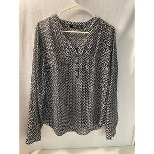 a.n.a a new approach long sleeve blouse large‎ v-neck black white design women's